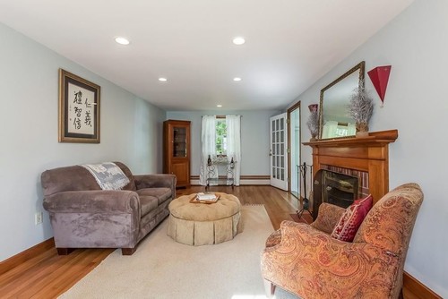 Traditional living room with light blue walls